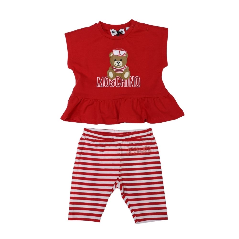 Conjunto Moschino rojo con short a rayas para bebé