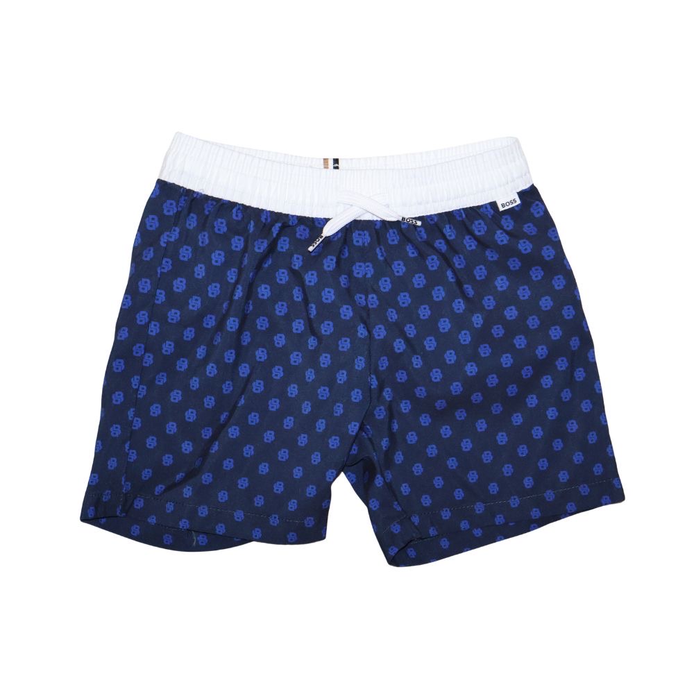 Short BOSS estampado azul con cintura blanca