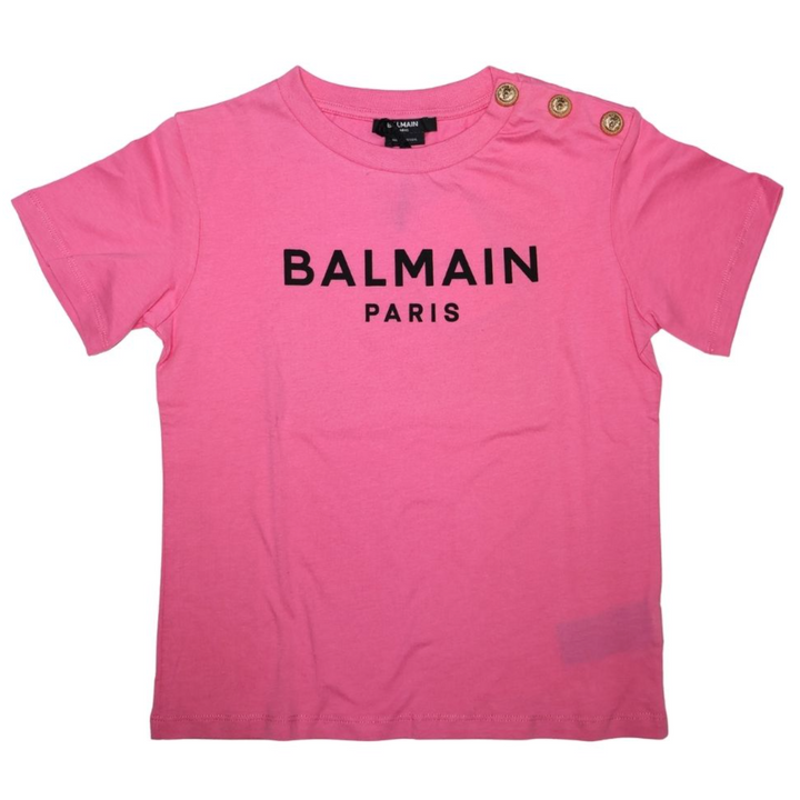 Balmain Paris Playera Rosa Logo Negro con Botones Balmain Paris Playera Rosa Logo Negro con Botones