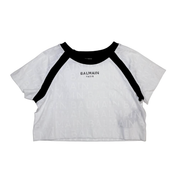 Balmain Paris Crop Top Blanco con Detalles Negros Balmain Paris Crop Top Blanco con Detalles Negros