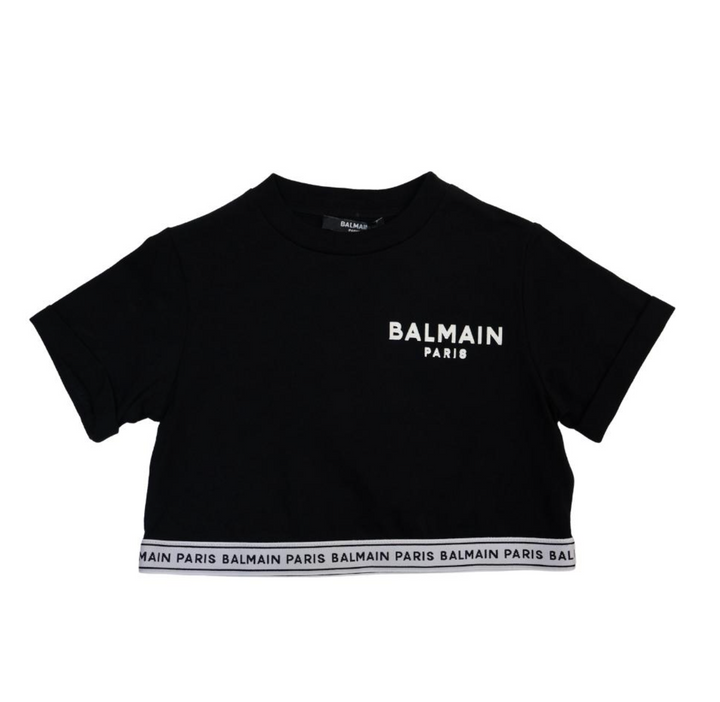 Balmain Paris Crop Top Negro con Cintura Logo Balmain Paris Crop Top Negro con Cintura Logo