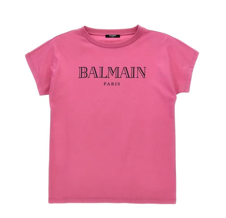 Balmain Paris Playera Rosa Logo Negro Gótico Balmain Paris Playera Rosa Logo Negro Gótico
