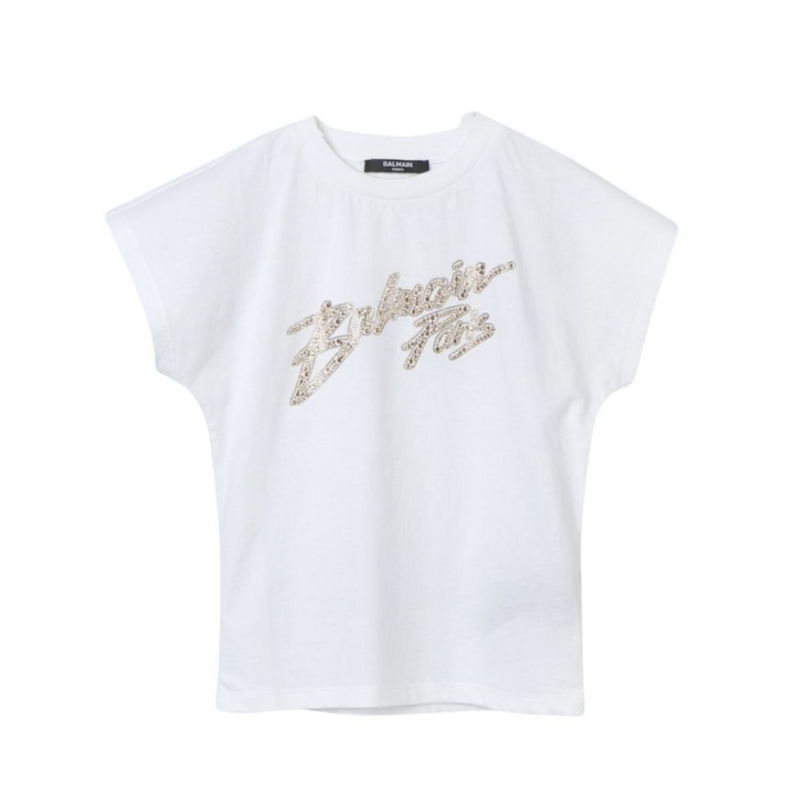 Balmain Paris Playera Blanca Logo Cristales Balmain Paris Playera Blanca Logo Cristales