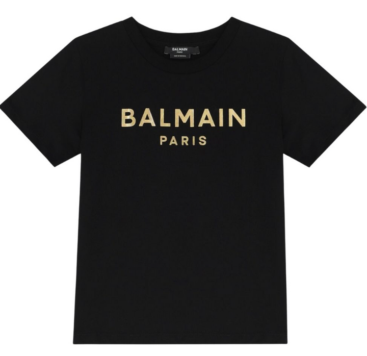 Balmain Paris Playera Negra Logo Dorado Clásico Balmain Paris Playera Negra Logo Dorado Clásico