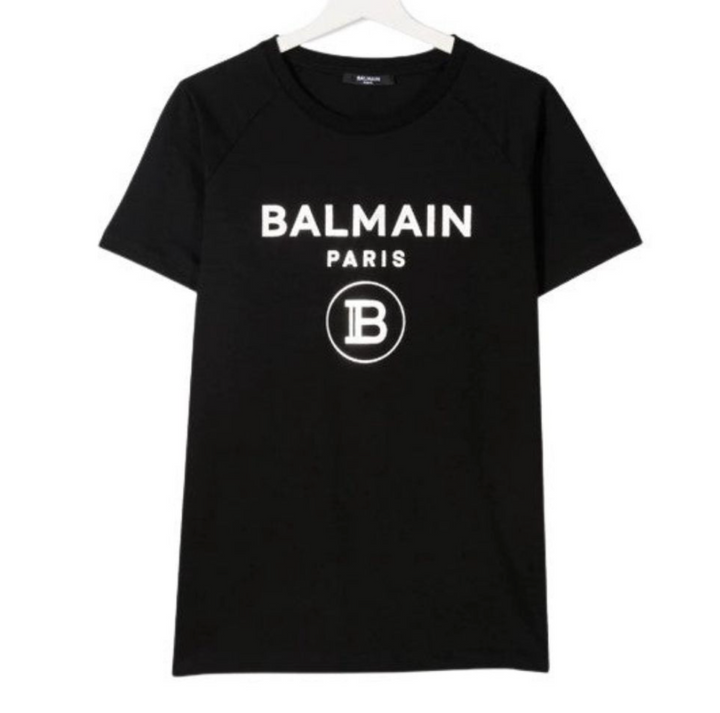 Balmain Paris Playera Negra Logo Blanco Monograma Balmain Paris Playera Negra Logo Blanco Monograma