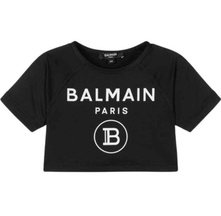 Balmain Paris Crop Top Negro Logo Blanco Monograma Balmain Paris Crop Top Negro Logo Blanco Monograma