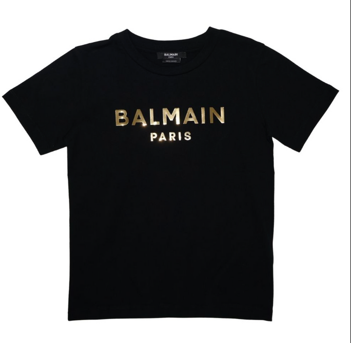 Balmain Paris Playera Negra Logo Dorado Metálico Balmain Paris Playera Negra Logo Dorado Metálico