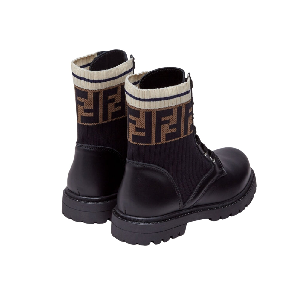Fendi botas de combate negras con caña de punto FF