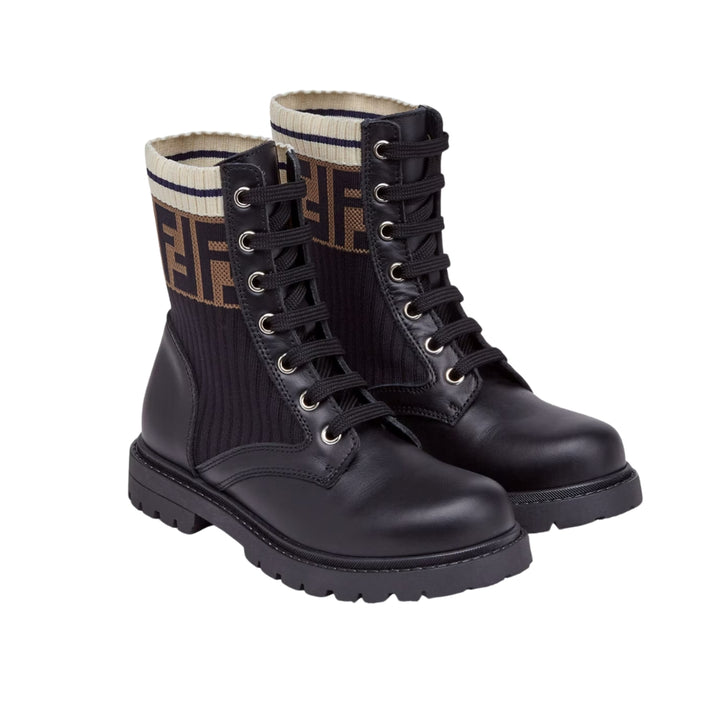 Fendi botas de combate negras con caña de punto FF Fendi botas de combate negras con caña de punto FF