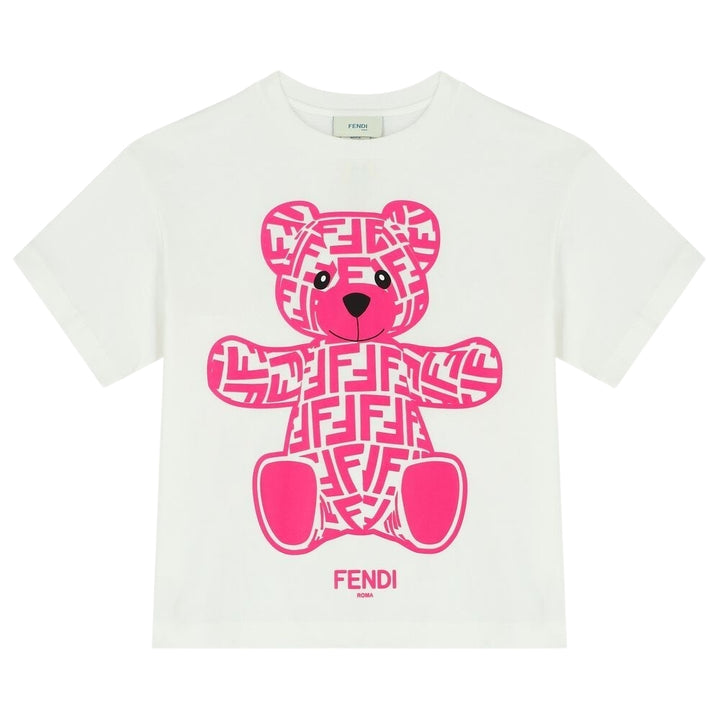 Playera blanca Fendi con osito rosa flúor Playera blanca Fendi con osito rosa flúor