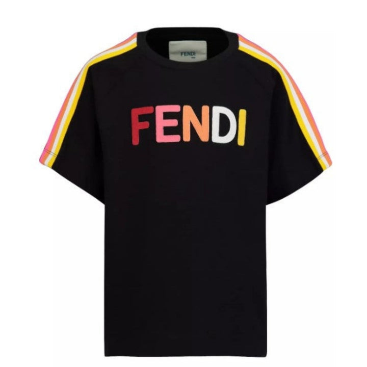 Playera negra Fendi con logo multicolor Playera negra Fendi con logo multicolor