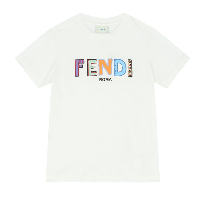 Fendi Playera Blanca Logo Creativo Kids Fendi Playera Blanca Logo Creativo Kids
