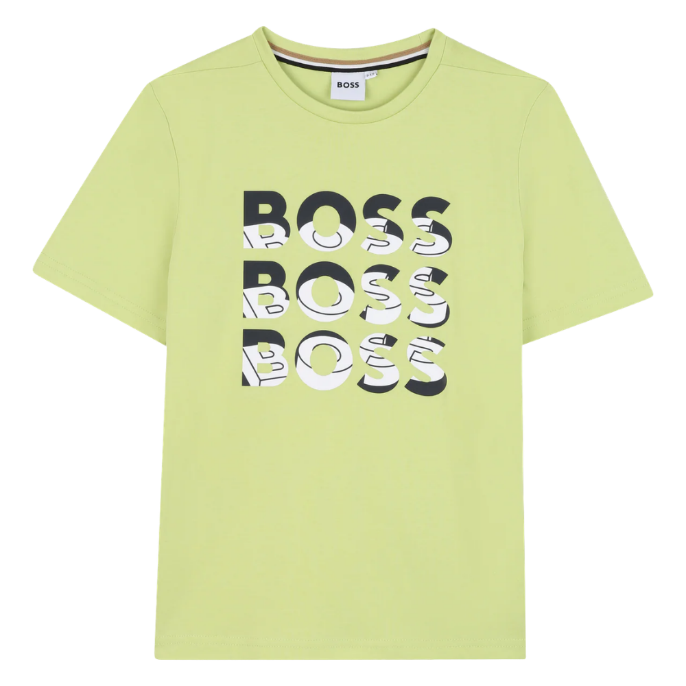 Playera Infantil BOSS Amarillo con Triple Logo Frontal