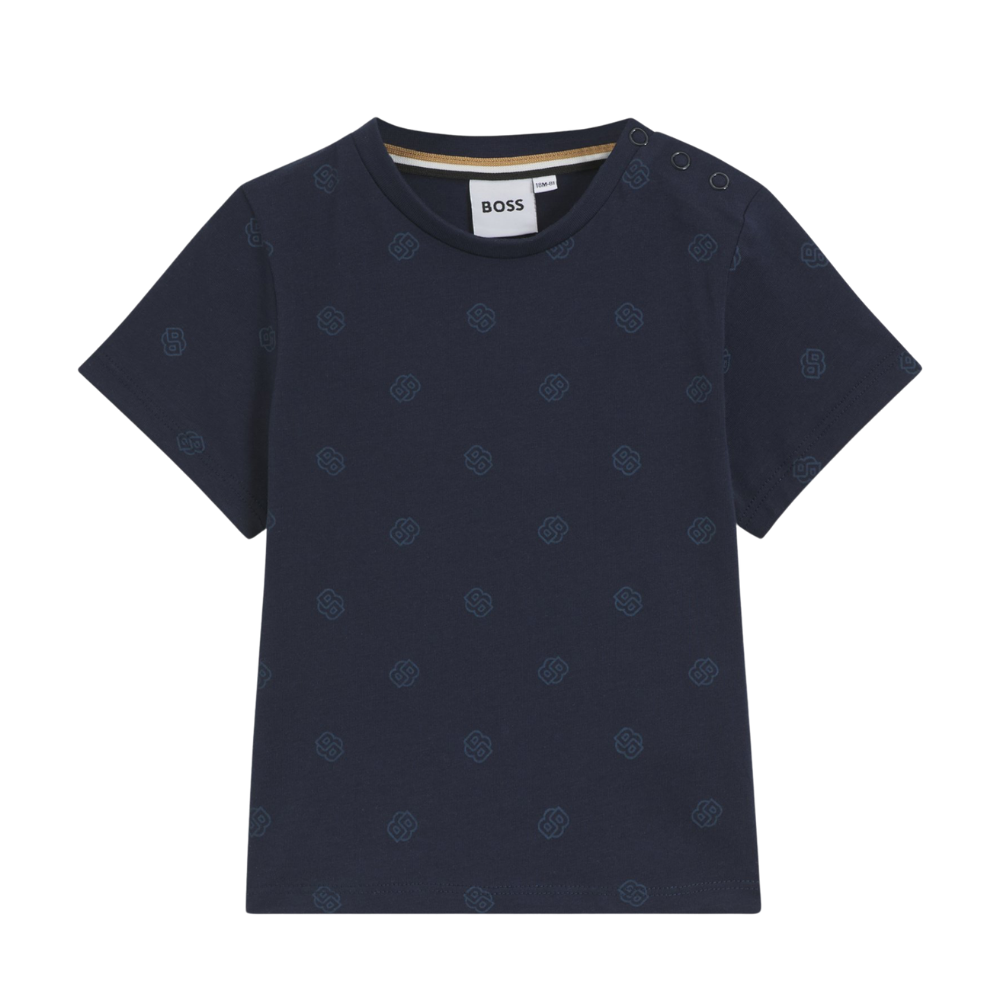 Playera Infantil BOSS Azul Marino con Estampado Monograma