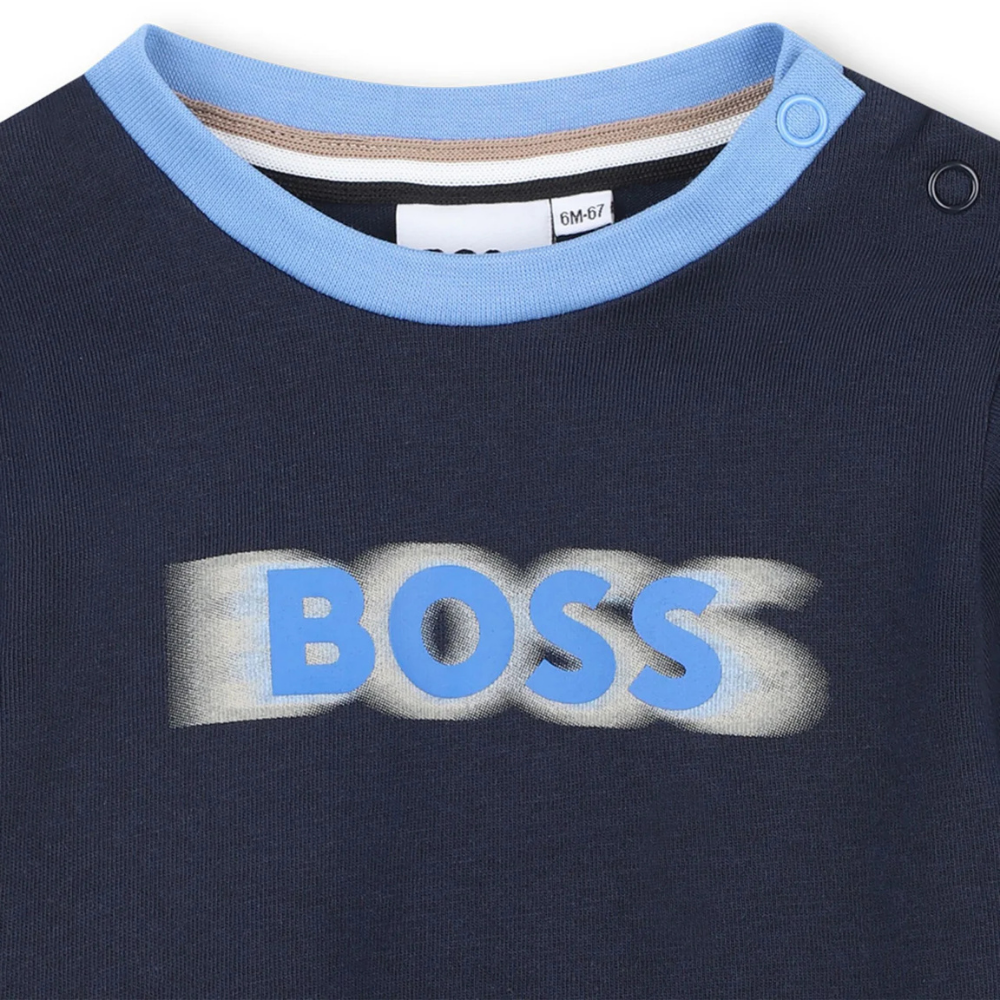 Playera BOSS Infantil Azul Marino con Logo Frontal