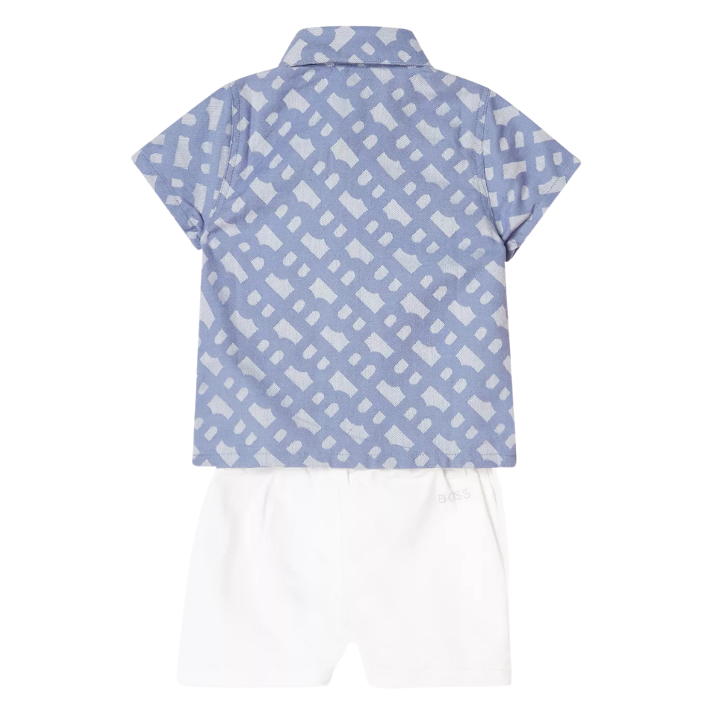 Conjunto Infantil BOSS Camisa All Over con Short Blanco