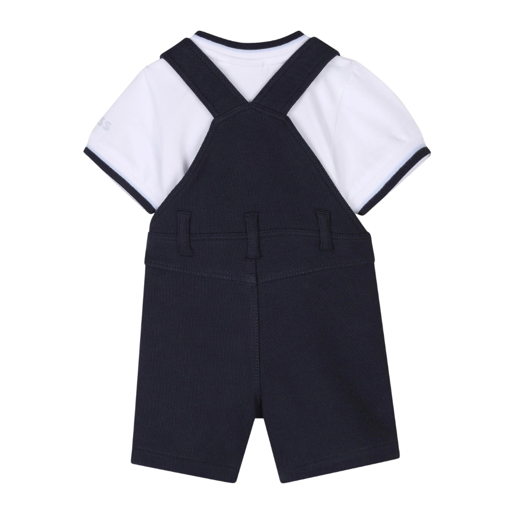 Conjunto Infantil BOSS con Overol Corto Azul Marino y Playera Blanca