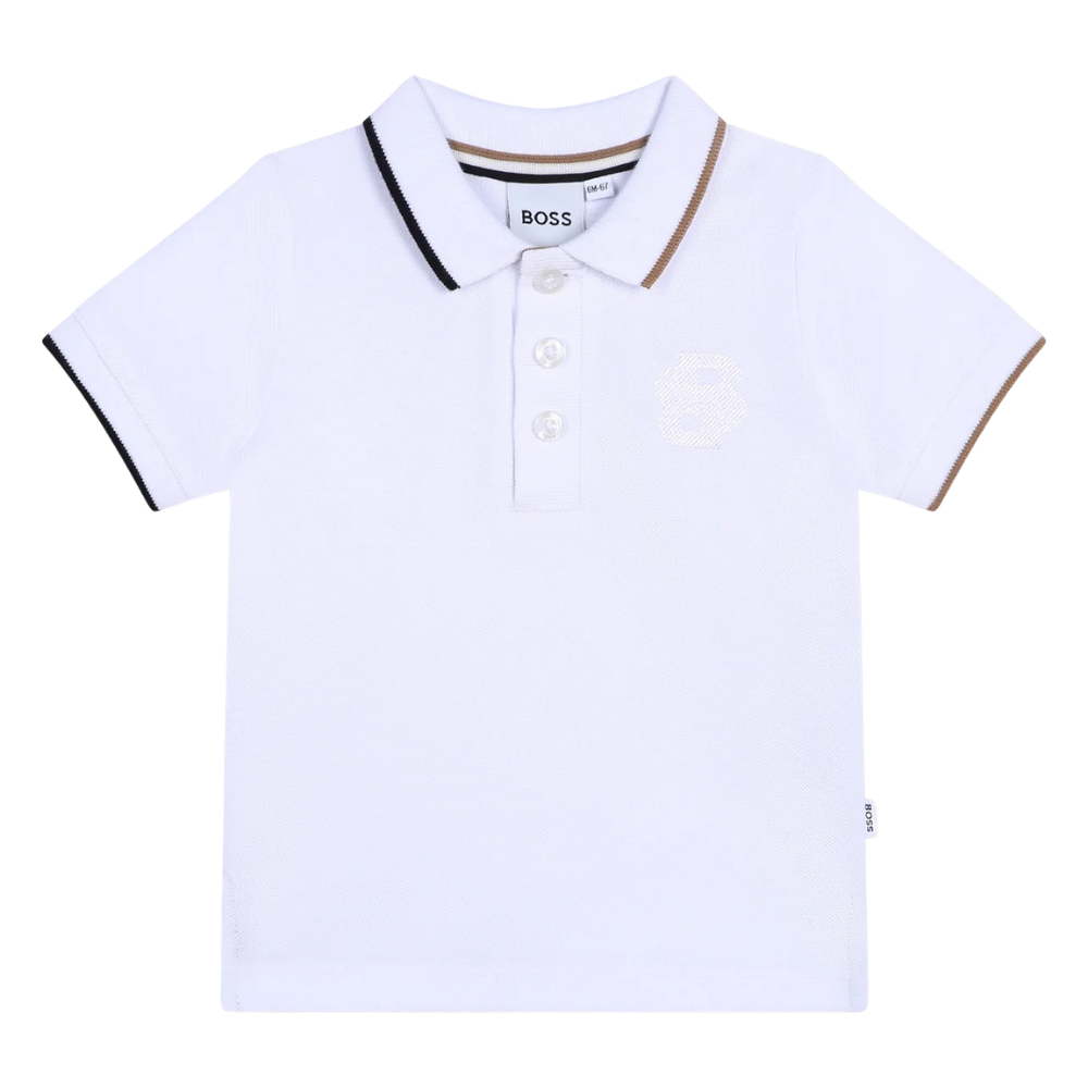 Playera Polo Infantil BOSS Blanca con Bordado Frontal