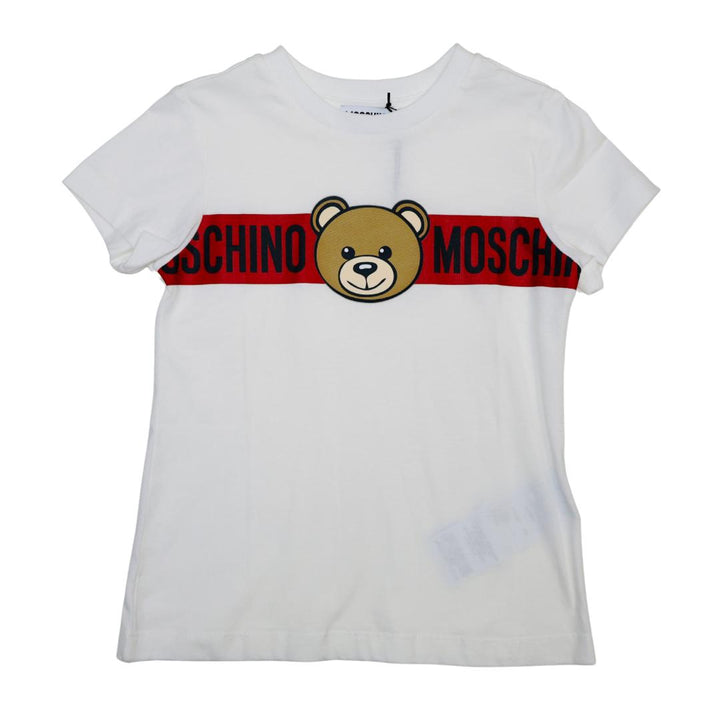 Playera niña Moschino blanca con osito y diseño rojo Playera niña Moschino blanca con osito y diseño rojo