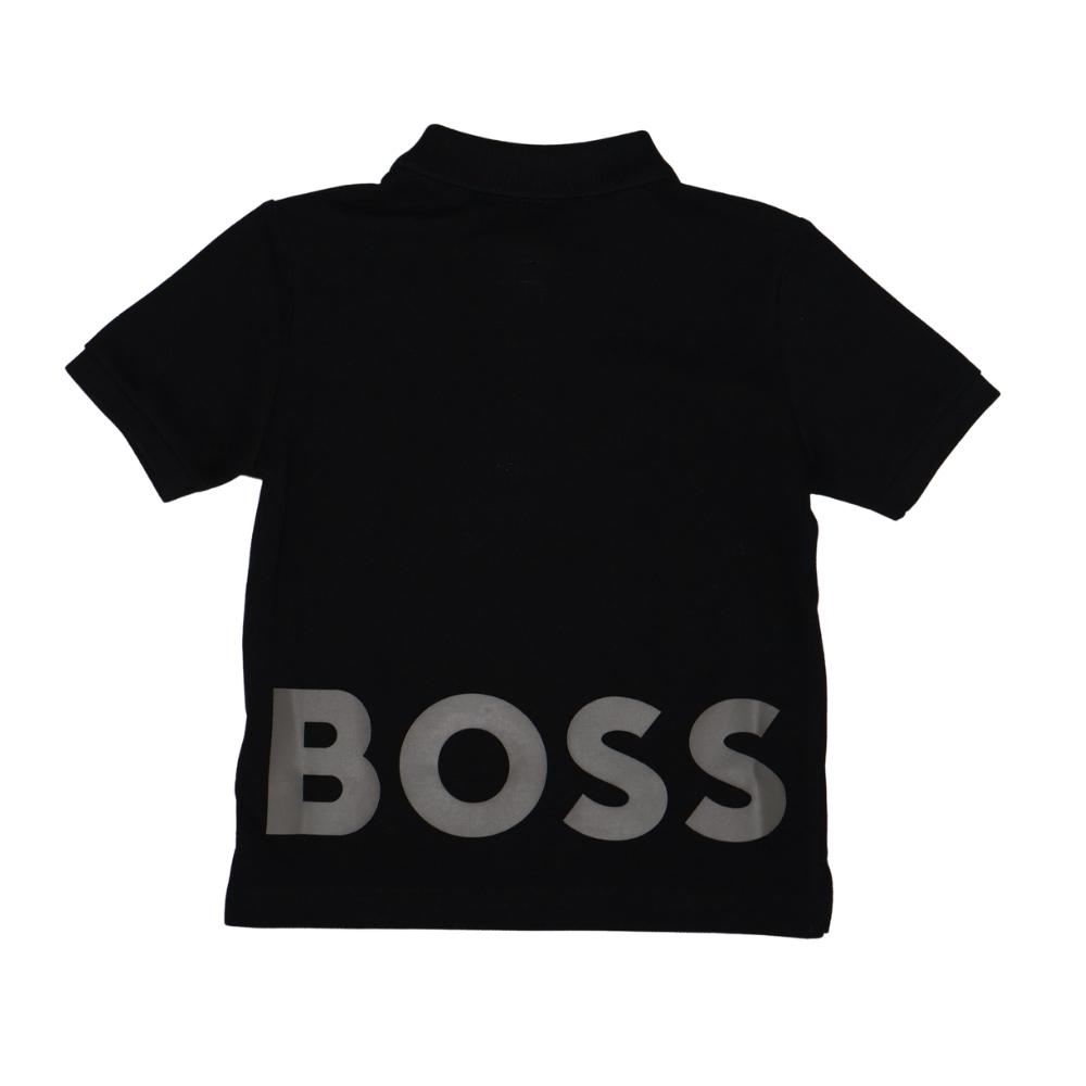 Playera Polo BOSS Infantil Negra con Logo Oversize