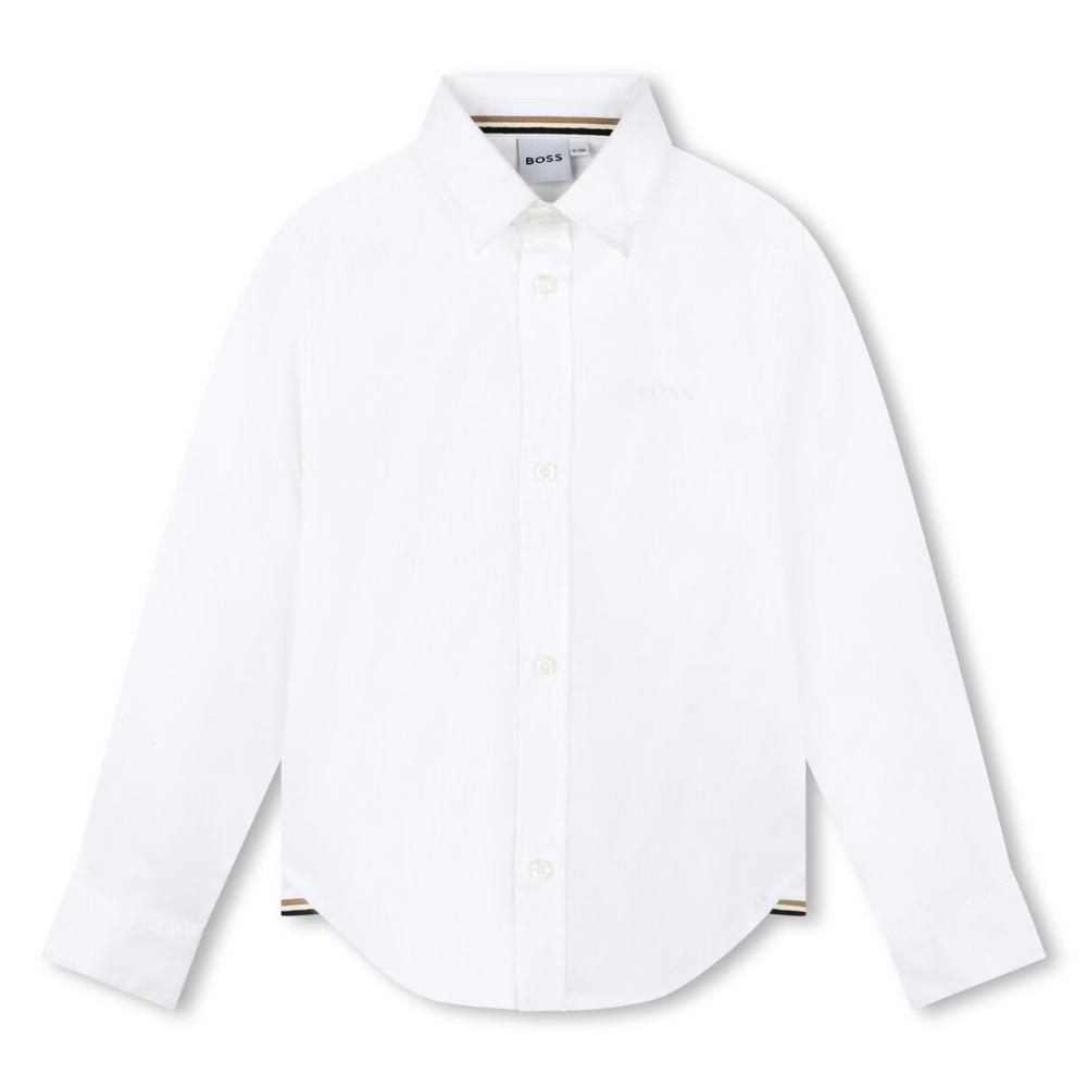 Camisa BOSS Blanca de Manga Larga para Niño con Logo Bordado