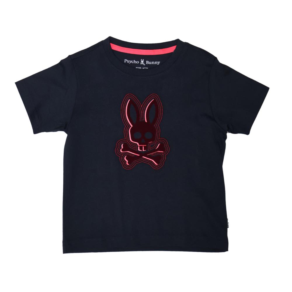 Playera Infantil Psycho Bunny Negra con Logo Bordado Rojo
