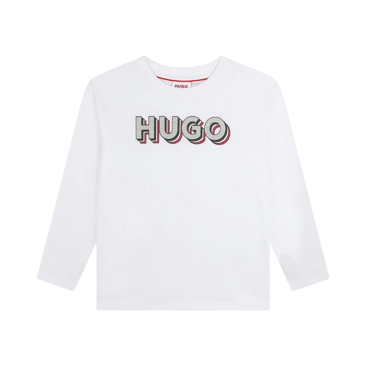 Camiseta de manga larga HUGO Boss blanca con logo 3D Camiseta de manga larga HUGO Boss blanca con logo 3D