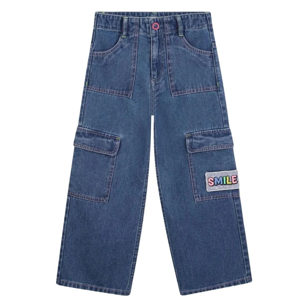 Pantalón de Mezclilla Cargo con Parche “Smile” – Billie Blush