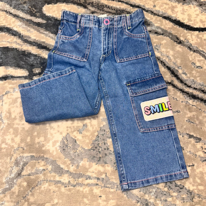 Pantalón de Mezclilla Cargo con Parche “Smile” – Billie Blush
