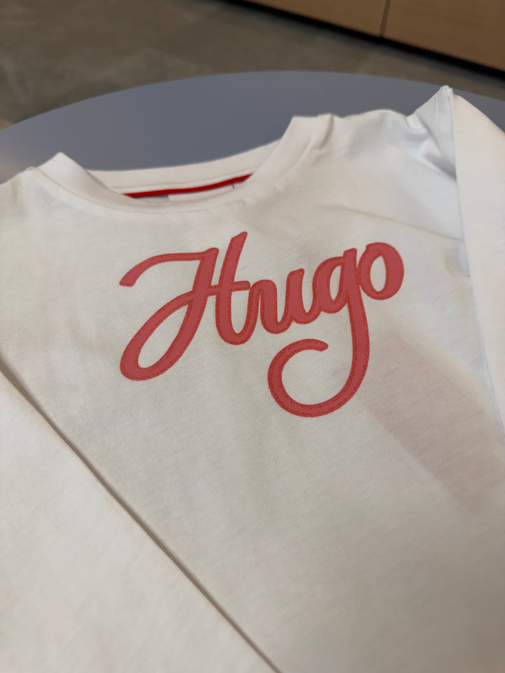 Camiseta infantil blanca de manga larga HUGO