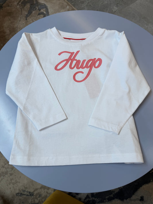 Camiseta infantil blanca de manga larga HUGO