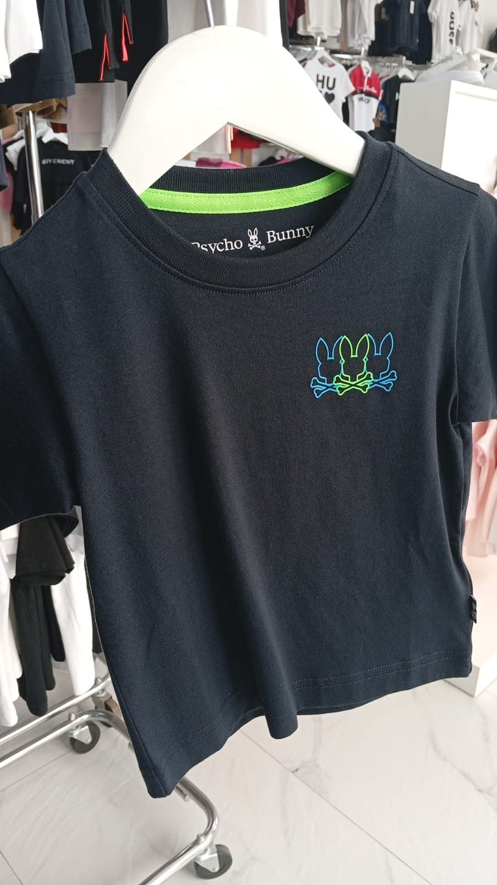 Playera Infantil Psycho Bunny Negra con Logo Multicolor