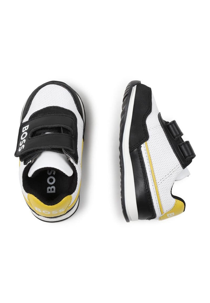 Tenis BOSS para bebé – Blanco/Negro/Amarillo