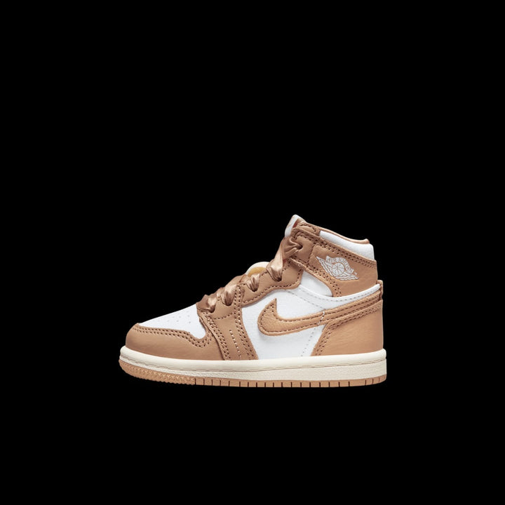 Jordan 1 Mid para bebé – Blanco con dorado rosado (Rose Gold)