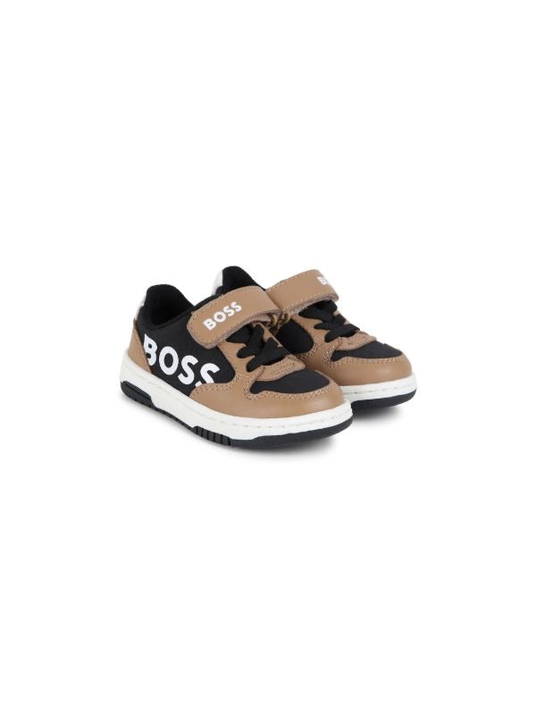 Tenis BOSS para bebé – Negro con camel y logo blanco