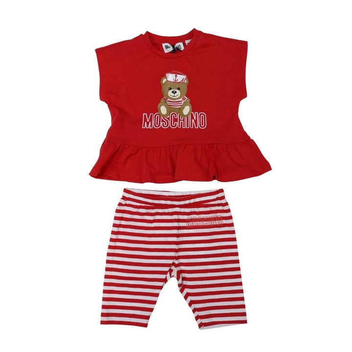 Conjunto Moschino rojo con short a rayas para bebé