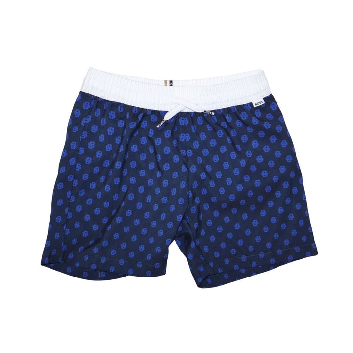 Short BOSS estampado azul con cintura blanca