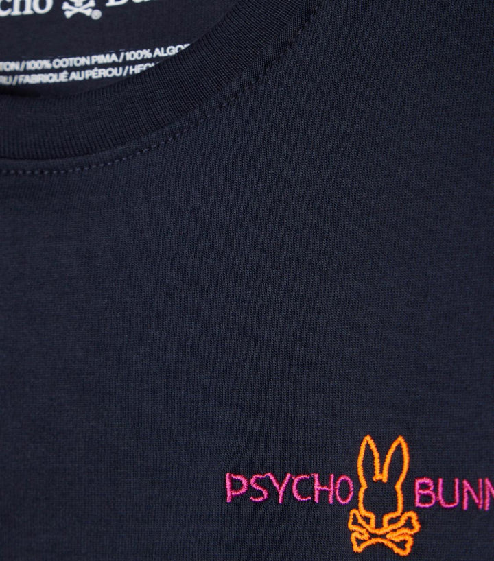 Playera Psycho Bunny Azul con Logo Posterior en Tonos Neón