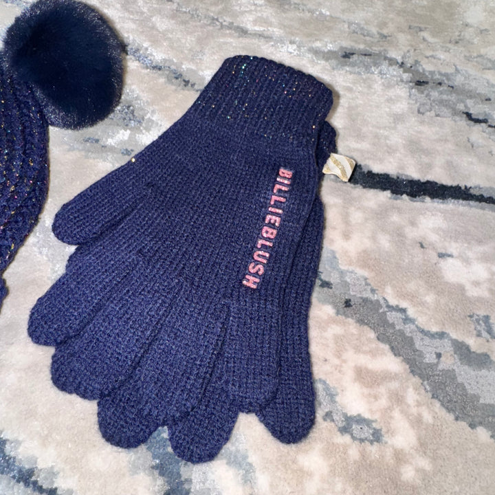 Guantes Tejidos Azul Marino con Logo – Billie Blush