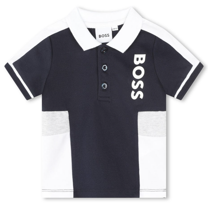 Polo BOSS azul marino con blanco y gris