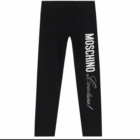 Moschino Leggings Negros con Logo Lateral en Cristales