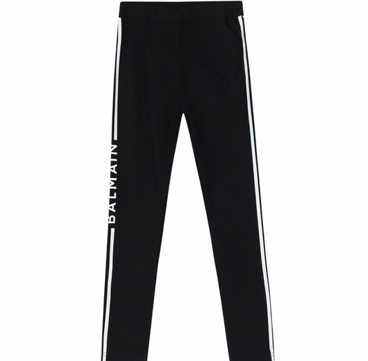 Balmain Leggings Negros con Franjas Blancas Laterales