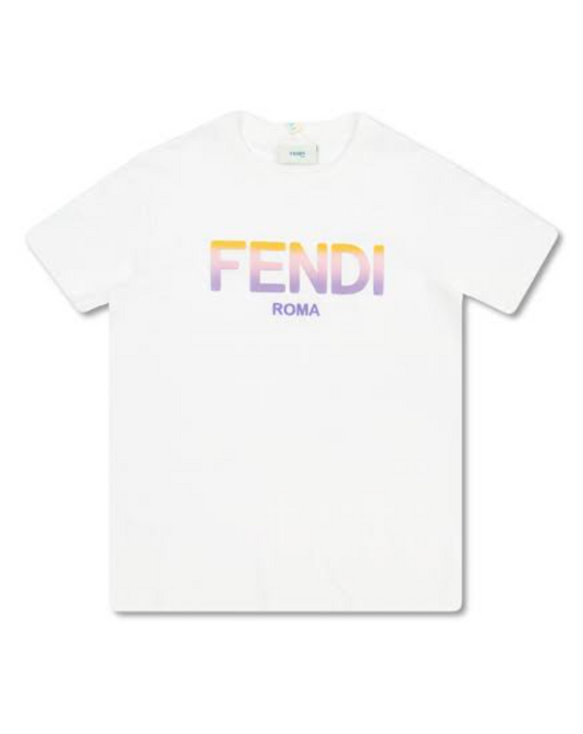 Fendi Kids - Playera Blanca Logo Degradado Fendi Roma