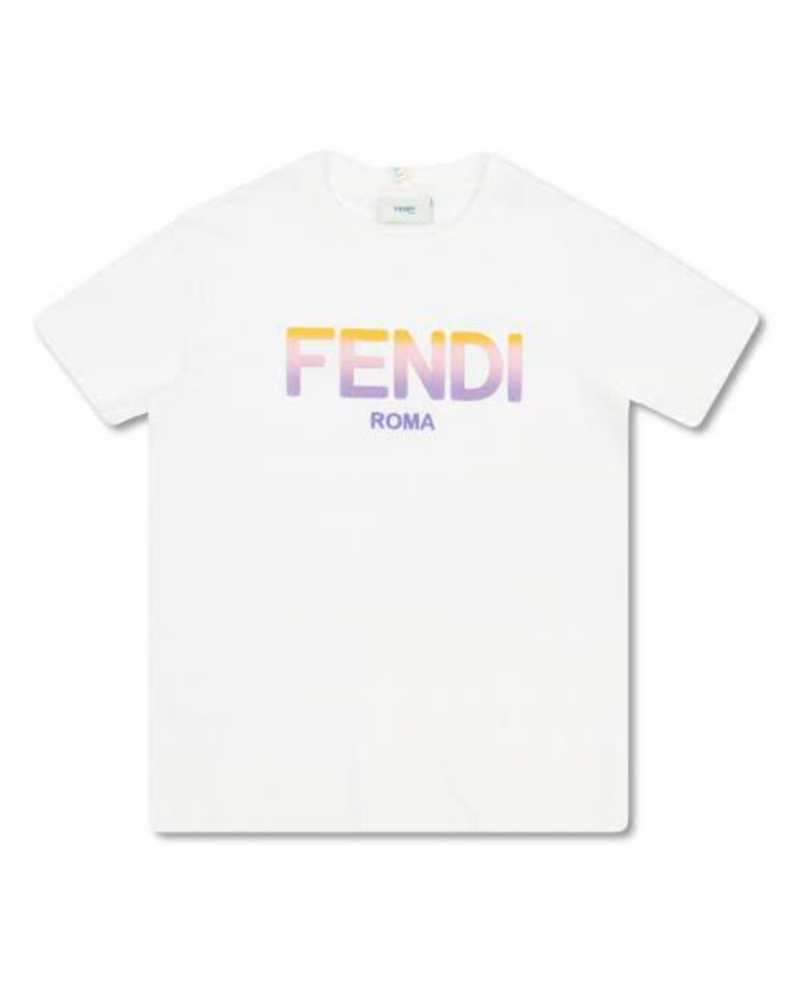 Fendi Kids - Playera Blanca Logo Degradado Fendi Roma