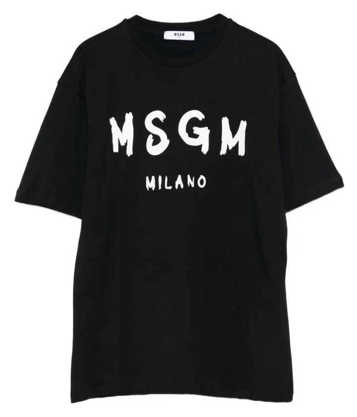 MSGM Playera Negra Niño Logo Blanco