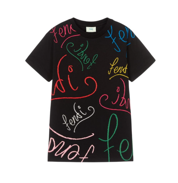 Fendi Playera Negra Multicolor Kids