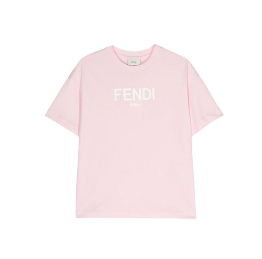 Fendi Kids - Playera Rosa Claro Logo Fendi Roma