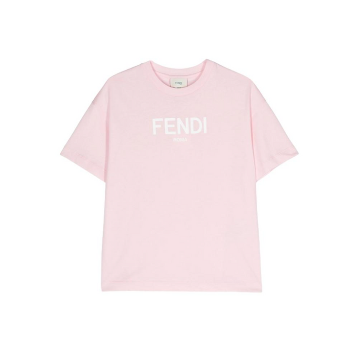 Fendi Kids - Playera Rosa Claro Logo Fendi Roma