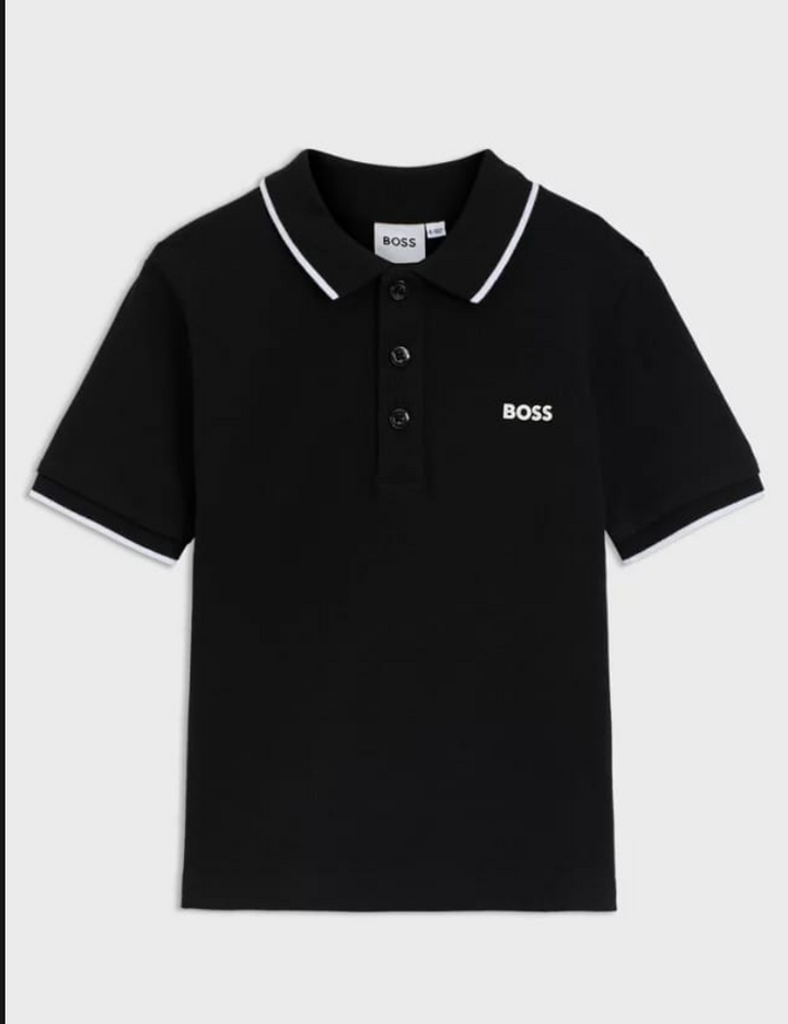 Polo negro BOSS con detalles blancos