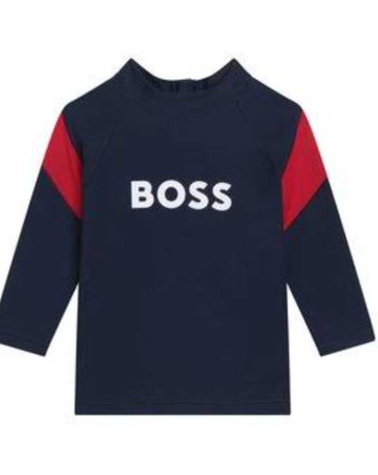 Playera Manga Larga Azul Marino con Detalles Rojos – BOSS